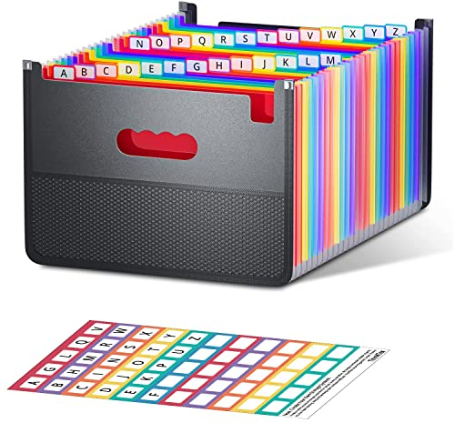 ThinkTex 26 Fächern Dokumentenmappe, A4 Sortiermappe Fächermappe Datei Organizer mit Netztasche, Dokumententasche Aktenmappe Ordnungsmappe mit bunten Labeln