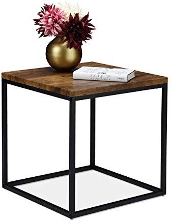 Relaxdays Beistelltisch, quadratisch, 45 cm, Industrial, Abstelltisch Wohn- & Schlafzimmer, Metall, Holzoptik/schwarz
