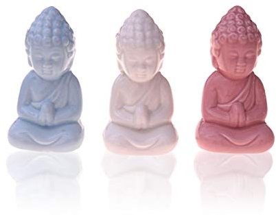 Mini Buddha-Figuren 3-er Set Keramik - Kleine Deko-Figuren für Innen, Balkon & Garten - Buddha-Skulptur Wohn-Accessoire - Asiatische Glücksbringer - Spirituelle Feng-Shui Dekoration