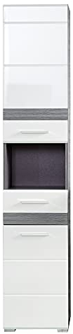trendteam smart living - Hochschrank Schrank - Badezimmer - Set One - Aufbaumaß (BxHxT) 37 x 182 x 31 cm - Farbe Weiß mit Sardegna Rauchsilber - 133610303