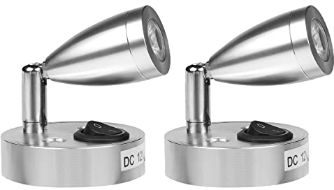 CPROSP 2x 3W Eclairage led Camping Car 12v Interieur, LED Lampe de Lecture pour Bateau Caravane Voiture, avec son Propre Interrupteur, Lumière Blanche Chaude, 3000K, 220lm, 60 * 96mm, Argent