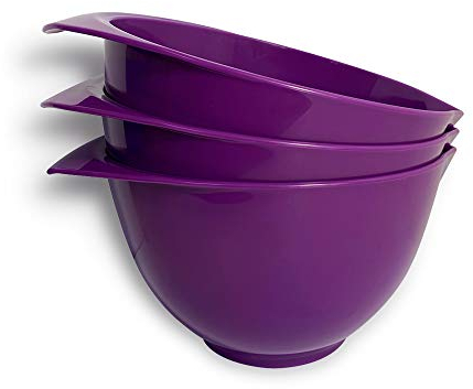 TQGEAR WePrep Mixing Bowl with spout and Handle | Purple Set of 3 | Beautifully Bright Coloured Bowl Set | Compact, Stackable & Ergonomically Designed | Proudly Made in The UK