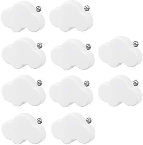 SaiKer Pomos de goma suave, 10 pomos de gabinete con forma de nube de dibujos animados, bonitos pomos de cajón para niños, para armarios, puertas, aparadores, armarios de cocina (blanco)