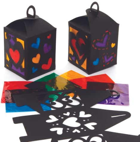 Baker Ross AX727 Heart Lantern Kits - Pack of 4, Stained Glass Papercrafts for Kids to Decorate This Valentine's Day