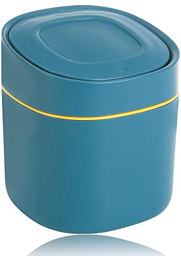 sinzau Table Trash Can, Desk Bin with Lid, Mini Cosmetic Bin, for Bathroom, Kitchen, Office, Portable Lid Removable, Blue