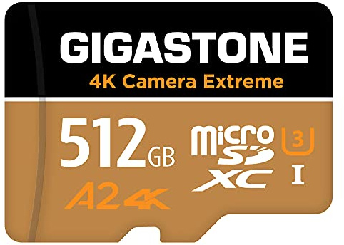 [5 Jahre kostenlose Datenrettung] GIGASTONE 512GB MicroSDXC Speicherkarte + SD-Adapter, 4K Kamera Extreme, bis zu 160/130 MB/s, Kompatibel mit GoPro Drohne Switch, A2 U3 V30 UHS-I Micro SD Karte