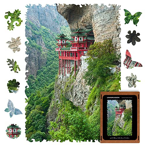 UNIDRAGON Original Holzpuzzle — Aufsteigender Tempel, 125 Teile, Klein 9 x 6.2 Zoll (23 x 16 cm) Schöne Geschenkverpackung, Einzigartige Form Erwachsene und
