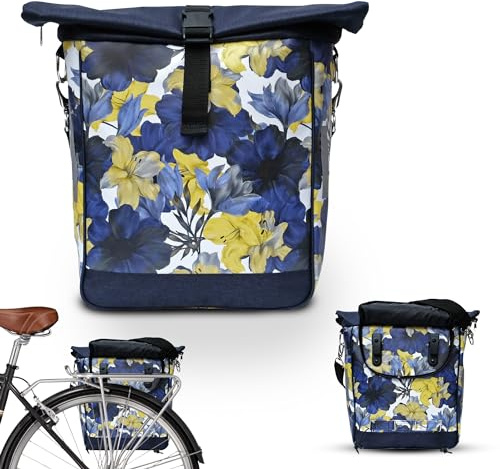 Ikuri Fahrradtasche für Gepäckträger Satteltasche Einzeltasche Packtasche, abnehmbar, mit Tragegurt zum Umhängen, aus Plane, Unisex, Wasserdicht - Modell Azucena