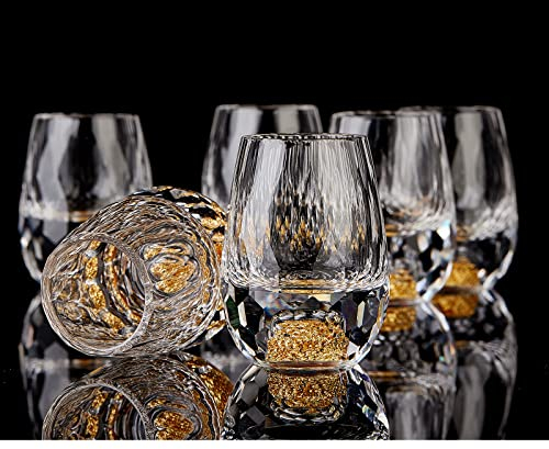 DUJUST Verres à Shot en Diamant 4cl(45ml), Ensemble de Verres à Liqueur en Cristal, Décorés d'or 24 Carats, Tasses Luxueuses et Mignonnes, sans BPA ni Plomb, Cadeau Parfait - 6 pièces