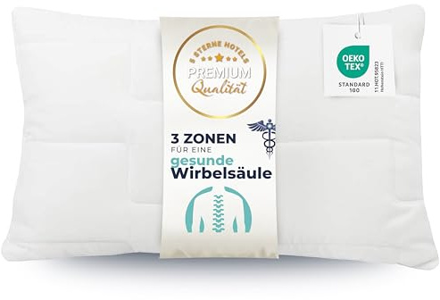 ZOLLNER Deluxe Kissen - 3-Zonen Kopfkissen - Made in Europe – Polyester - waschbar bis 95°C - 40x60 cm - Hotelqualität - Oeko Tex® Zertifiziert