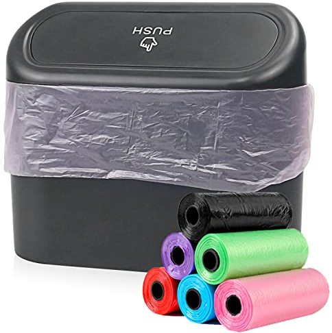 ABS Wasserdichter 𝐀𝐮𝐭𝐨-𝐌ü𝐥𝐥𝐞𝐢𝐦𝐞𝐫, Mülleimer Auto mit 90 Müllbeutel Niedlicher Auto-Organizer Aufsteckbarer Auto-Mülleimer. Auto-Müllbehälter für Autos, Zuhause, Büro, Küche(16x14 x7 cm)