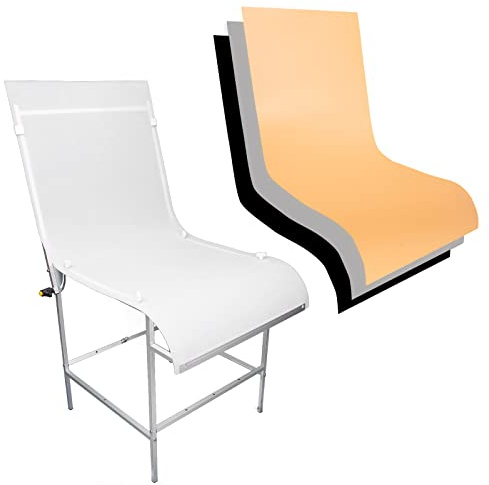 BOLLUMA Fotografie Aufnahmetisch mit 3 PVC Hintergründen, 60 x 130 cm, Stillleben, leicht zu reinigen, faltbar und tragbar für E-Commerce Produktfoto und Produktdisplay