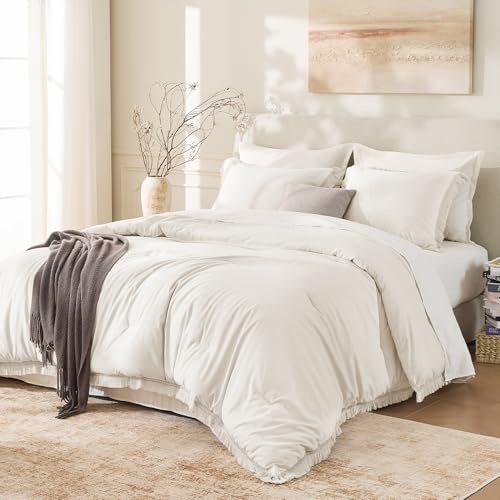 Andency Set completo con nappe beige (200 x 228 cm), 3 pezzi (1 piumino boho, 2 federe), set di biancheria da letto in morbida microfibra leggera con frange