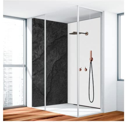 Duschrückwand, Badrückwand, Duschverkleidung, Wandverkleidung aus 3 mm Alu-Verbundplatte, 100x205cm, Schiefer Schwarz Matt - 4678