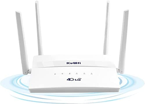 KuWFi Dual Band 4G Router with SIM Slot, 750Mbps Modem Router with SIM Card, 2 LAN Ports, 4 High Gain Antennas, WiFi Modem with VPN, APN, FDD and TDD, SIM Plug&Play, Up to 32 User, Home/Office