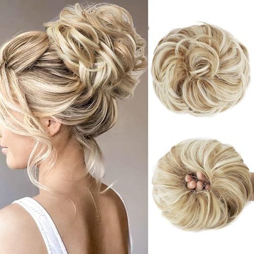 BELEVO Chignon - Parrucca bionda da donna per capelli ondulati e ricci, 55 g (Blonda cenere)