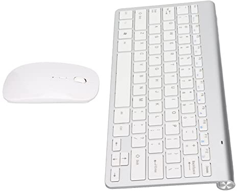Elprico Wireless Keyboard Mouse Set 2.4G USB Thin Ergonomic Mute Button for Computer (Silver)