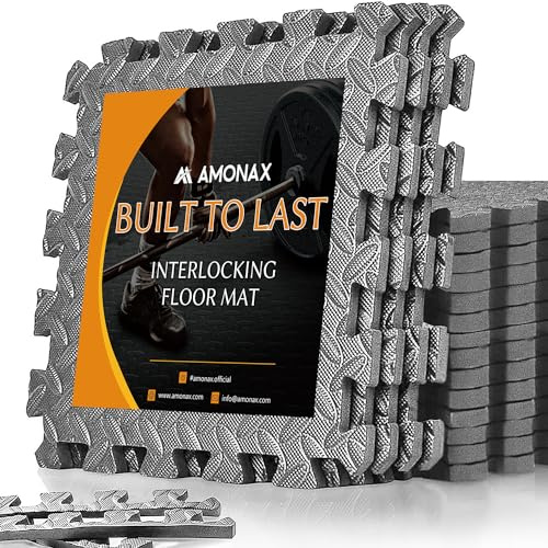 Amonax Bodenschutzmatte als Fitness Puzzlematte, 30 x 30 cm für Home Gym | Modulare Bodenmatten für Pool, Garage und Trainingsbereiche zu Hause, als Schutzunterlage für Fitnessgeräte und Sportzubehör