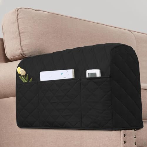 DEZYPZAM Armlehnenbezüge für Sofa, Armlehne Stuhlhussen, Sesselbezug Mit Taschen Für Fernsehsessel, Wasserdicht rutschfest Möbelschutz, für Sessel, Sofa, Armkappen (Schwarz,4 Stück)