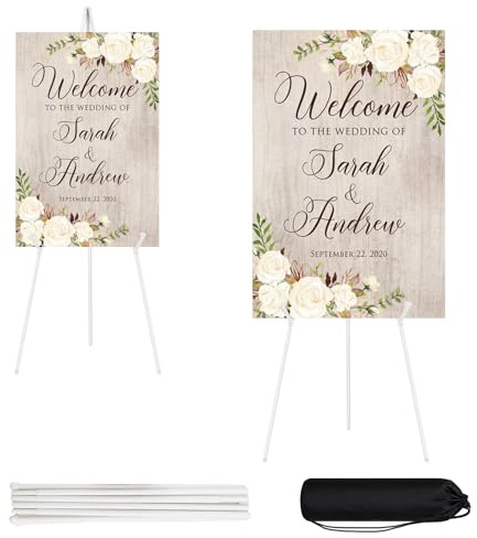 JEAWIWI 2PCS White Easel Stand for Wedding Sign Stand, 66 Inch Lightweight Adjustable Art Poster Stands for Display, Wedding Welcome Sign, White Metal Display Easel with Portable Bag