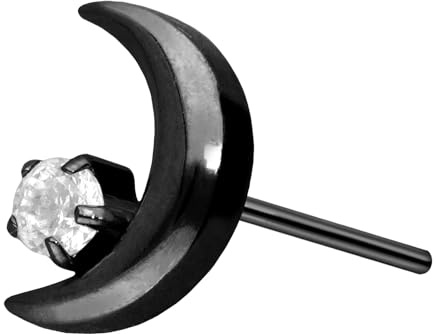 PIERCINGLINE Titan Aufsatz mit Push Pin MOND + KRISTALL OHNE Labret Stecker Piercing Ohr Tragus Helix Conch Farbauswahl
