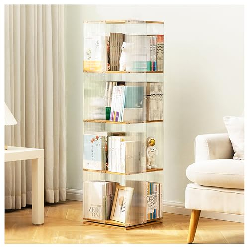 360° drehbares Bücherregal, drehbarer Bücherregalturm, 360° schwenkbares Bücherregal aus Bambus, durchsichtiges Bücherregal aus Acryl, hohes drehbares Aufbewahrungsregal aus Bambus, stehende Regale,