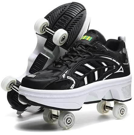 Unisex-Kinder Skateboard Schuhe Kinderschuhe mit Rollen Skate Shoes Rollen Schuhe Sportschuhe Laufschuhe Sneakers mit Rollen Kinder Jungen Mädchen,Noir-43