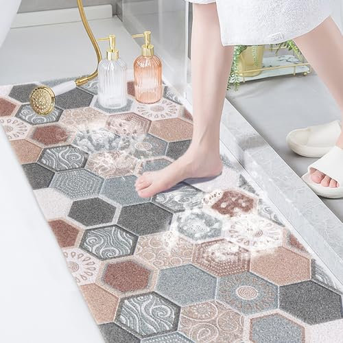 Fecialy Alfombrilla de Ducha Antideslizante, 100x40cm, Alfombrilla de Baño Antideslizante con Desagüe, Anti Moho PVC Alfombrilla de Baño para Cabina de Ducha Baño