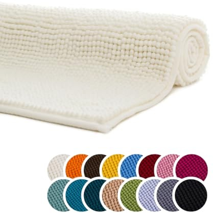 liebling Badematte 60x100 cm, Badezimmerteppich, Natur Weiß, Serie Chile | Rutschfest, Badteppich, Badvorleger, Duschvorleger, Badezimmermatte 60 x 100 cm, WC Deko, OEKO-TEX, Waschbar bis 30 Grad