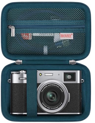BOVKE Funda de Transporte para Fujifilm X100VI / X100V / X-E5 Cámaras Digitales, Bolsillo de Malla Adicional para Accesorios de Cámaras Fuji y Cables de Carga, Azul