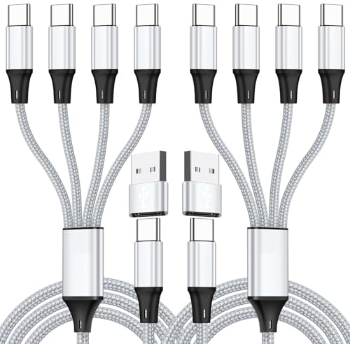 SVEUC USB C Splitter Multi Charging Cable,USB A/C to USB C QC 3.0 Fast Charging[2Pack 4Ft], 4 in 2 Multi Charger Cord, with 4 Type-C Connectors Compatible with Cell Phones Tablets and More
