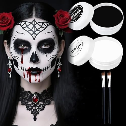 Schminke Karneval Schwarz Weiß, 100g Schminke Karnevals Make up Set, Schm/inke Theater Schminkes Gesicht, Körperfarbe Halloween SFX Clow Zombie Makeup