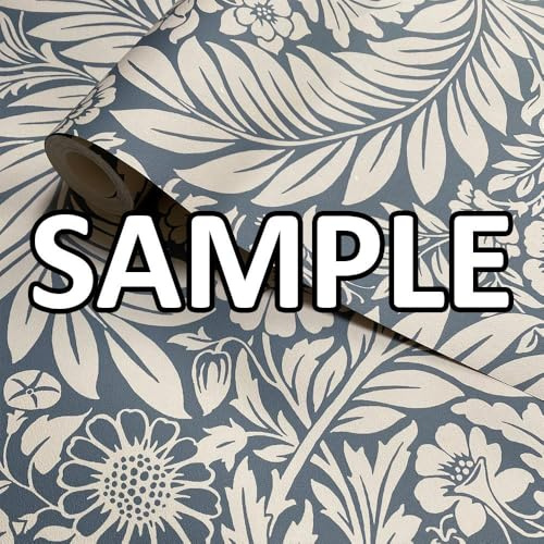 World of Wallpaper Florence Leaf, Lightly Textured, Blue/Cream (726) Sample | Easy to apply wallcovering, Victorian, Contemporary, Matte, Bedroom, Living & Dining Rooms (approx. 50cm x 30cm SAMPLE)