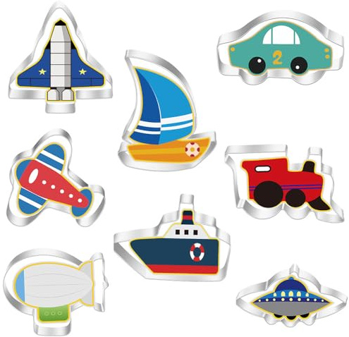 Belons 8 Stück Verkehrsmittel Ausstechformen Set, Fahrzeuge Transportmittel Auto Flugzeug Zug Schiff Ausstecher Plätzchenformen für Keks Fondant Gebäck Glasur Kuchendeko, aus Edelstahl