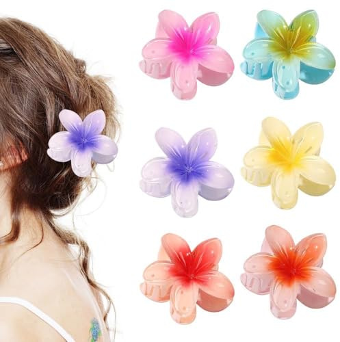 Aucuu Blumen-Haarklammern 6 Stück, Flower Hair Clips, Mehrfarbige Acryl Haarspange, Rutschfeste Haarklammern, Starker Halt, Hawaii Haarspangen, Blume Haarspangen Damen für Dickes Dünnes Haar