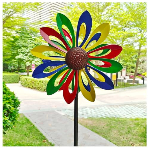 Windrad Doppelwindrad mit gegenläufigen Rotoren,174CM, Windräder Garten Landschaft Terrasse, Rasens Oder Gartens,Colorful