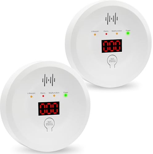 Carbon Monoxide Detectors 2 Pack, Carbon Monoxide Alarm with 85 dB Audible for Home, CO Alarm with PPM Digital Display and Test Button,Battery Powered CO Detector Monitor(Batteries NOT Included)