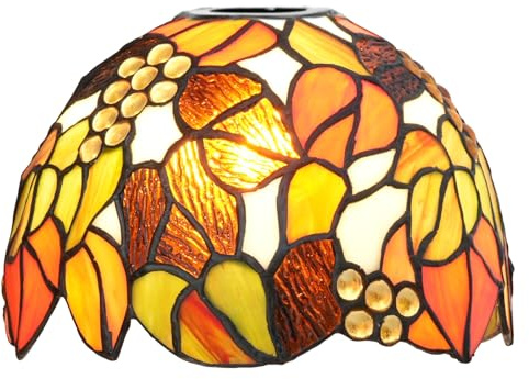 ZXMJYHK Tiffany-Ersatzlampenschirm, 8-Zoll-Lampenschirm aus Buntglas mit Ahornblatt-Traubenmotiv, handgefertigt, Vintage-Lampenschirme, Zubehör, passend for Tischlampe, Pendelleuchte, Wandlampe