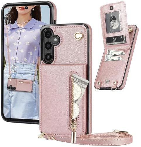 Ysnzaq Geldbörse Hülle für Samsung Galaxy S25 XK Roségold | PU Leder Brieftasche Handyhülle mit Band, Reißverschluss, Kartenfach, Stoßfest Schutzhülle für Samsung S25