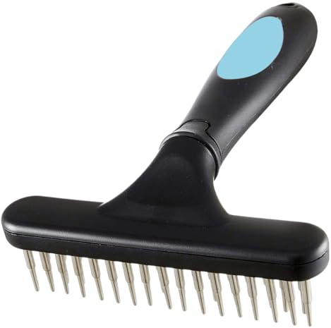 AKSIQIOL Carpet Rake, Portable Pile Lift & Undercoat Rake for Dogs, Pet Hair Remover, Double Row Stainless Steel Pins, Fluffy & Soft Carpet Restoration