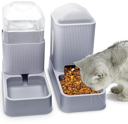 Mangiatoia automatica per gatti con distributore di acqua per gatti, confezione da 2 mangiatoie per cani e distributori d'acqua in set da 1 gallone x 2 per cani di taglia piccola e media
