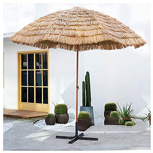 WOTZOV Ombrellone da Spiaggia in Paglia con Base, con Funzione di inclinazione, ombrellone da Spiaggia Hawaiano da 3 m, per Giardino, Piscina, Patio, ombrelloni Rotondi