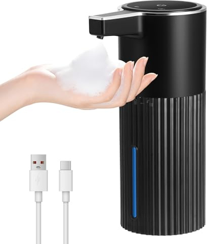 Automatic Soap Dispenser Touchless, USB Rechargeable Smart Hand Soap Dispenser, 4 Levels Adjustable, 13.5 oz/400 ml Wall Mounted for Bathroom, Kitchen (Black Foam)