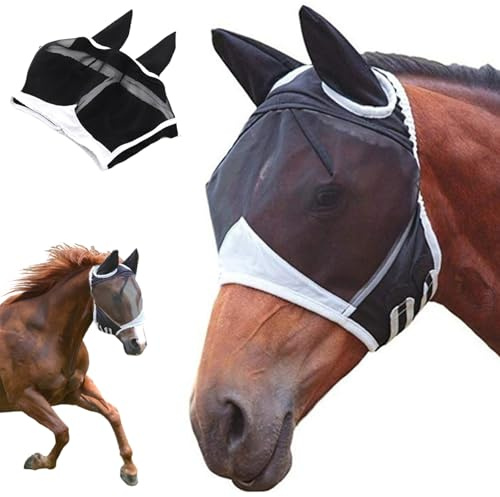 maschera per cavalli, Maschera da mosca del cavallo, Maschera anti mosche per cavallo UV, maschera per mosche Horse Fly Mask, Stretch Horse Fly Mask, per la Protezione Ottimale del Cavallo
