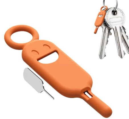 Anti-lost kort utmatningsstift - SIMs SCHED REMAVER MED FALL | 2-i-1 nål med förvaringspåse | Rostfritt stål facköppnare för mobiltelefoner, Orange färg, riferimento alla descrizione, Se