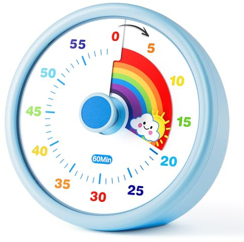 SIMQELLI Kinder Visueller Timer, 60 Minuten Countdown, Lautlos, Regenbogenmuster, für Lernen, Prüfungen (Blau)