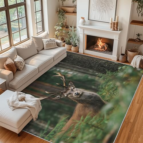 Generisch Fußmatte Sikahirsch 60x90 cm, Teppich Wald Jagd Elch Weicher Waschbarer Antirutsch Kurzflor Carpet für Eingangsbereich Bettvorleger P-&32