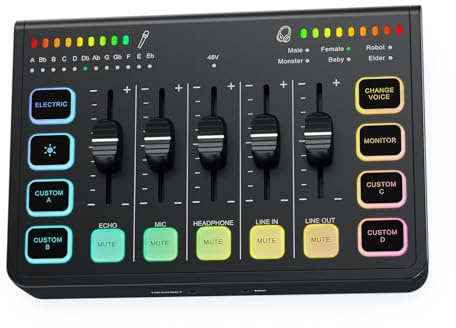 BUBEFSKD Tarjeta de sonido USB profesional para PC portátil, procesamiento de pantalla digital reforzada, múltiples configuraciones de conexión, fácil control, combinación USB para transmisión en