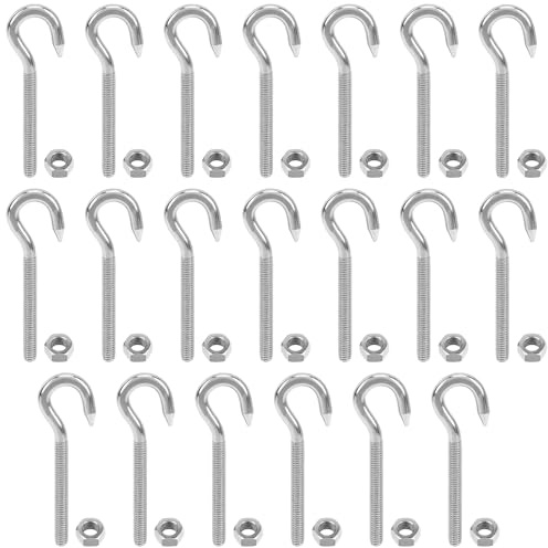 XSHAO Lot de 20 crochets à vis avec filetage M6, crochet à vis en acier inoxydable 304, avec 20 écrous pour hamacs, auvents