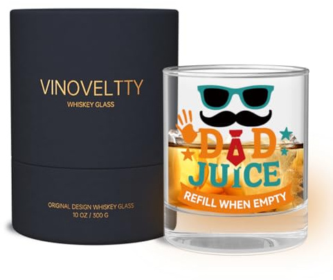 Vinoveltty Dad Juice Whiskey Glass, Funny Fathers Day Gift for Dad, Christmas Birthday Present for Father Husband, Novelty Bourbon Glass for Men (300ml)